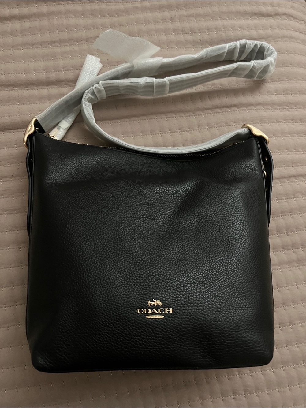 Coach Black Pebbled Leather Hobo with Gold Hardware